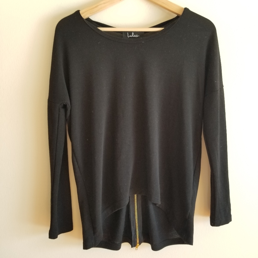 LULUS Zip To My Lou Sweater Zipper Back High Low